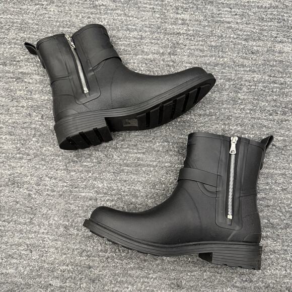 Rag & Bone Moto Rubber Rain Boots Women US 7.5 38 Black Red Lining Ankle Booties - Picture 7 of 13